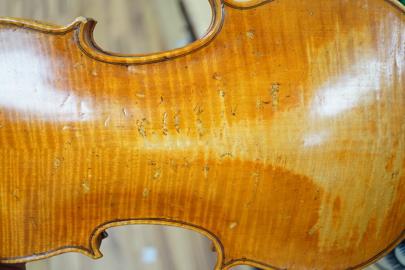 A cased violin, sound post loose